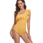 Sexy Ruffle One Piece Swimsuit Thong Swimwear Women 2024 White Monokini Wine Red Swim Suits High Cut One Shoulder Bathing Suit