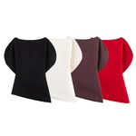Women's Fashionable Elegant Versatile Puff Sleeve Top Women Boat Neck Puff Sleeve Hem Blouse Solid Color Slim Fit Top ASH4