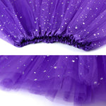 Womens Summer New Tulle Tutu Skirt Elastic Waist Silver Star Print Layered Mesh Mini Skirt Fluffy Carnival Party Dance Skirts