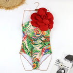 2024 Sexy Sling Ruffle Solid Two Pieces Bikini Women High Waist 3D Flower Swimsuit Skirt Summer Backless Beachwear Bathing Suit