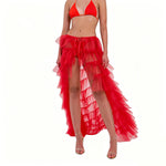 Fashion Long Tulle Skirt Women Elegant Princess Sexy Style Irregular Mesh Tutu Skirts Vintage Puffy Skirt Beach Cover-ups