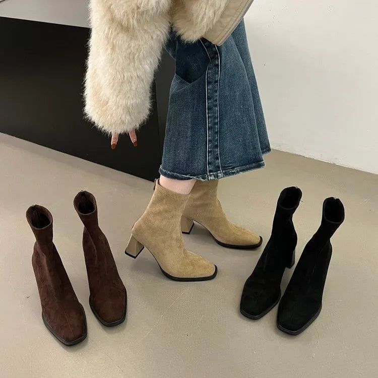 Vintage Thick Heel Square Toe Women Ankle Boots Ladies Elegant Mordern Short Botas Autumn Winter Zapatos De Mujer 2026