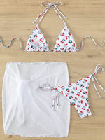 XS - L Cherry Print Halter Strappy Bikini Female Swimsuit Women Swimwear Two-pieces Bikini Set Tie Side Bather Bathing Suit Swim