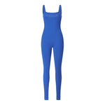 Women Sleeveless Jumpsuits Solid Color Ribbed Club Fitness Workout Overalls Streetwear Square Neck Bodycon Long Romper