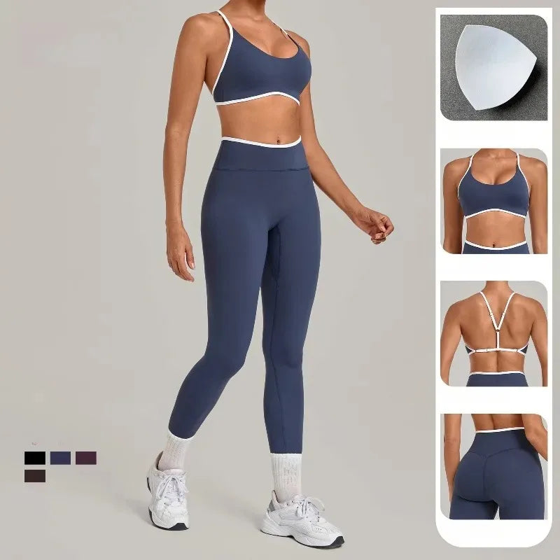 Women's Seamless Yoga Sets Sports Fitness Gym Sleeveless Vest Hip-lifting Slim Fit Pants Suits Running Training Workout Sets
