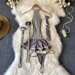 Cute LolitaMaid Bunny Costume Set With Apron Ruffle Cosplay VacationPerfect Halloween Outfit Halter Dress Set Outfit Style