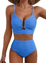Women's New Swimsuit Bikini Set Fashion Sexy V-neck Hollow Swimsuit High Waist Textured Ruffled Swimsuit Women's Bikini Women
