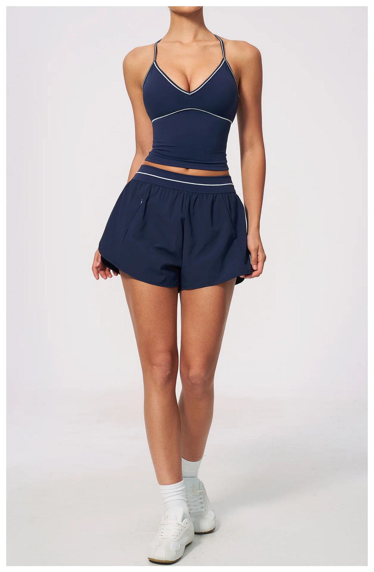 New Brushed Sports Shorts Women High Waist Fake Two Pieces of Anti Glare Shorts Leggings Casual Loose Pocket Fitness Sportwear