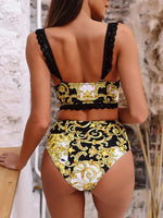 Printed Bra Cup Bandeau Bikinis Female Swimsuit High Waist Bikini Women Swimwear Two Pieces Bikini Set Push Up Bathing Suit Swim