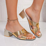 Gold Super High Heels Summen Women Sandals Designer Strange Hollow Heels Ladies Squared Toes Mules Slippers Plus