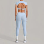 Women's Seamless Yoga Sets Sports Running High Waist Hip-lifting Pants Backless Short-sleeve Suits Workout Fitness Leggings Sets
