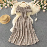 2025 Summer French Vintage Floral Dress Fashion Elegant High-Waisted Drawstring Vestidos Printed Fresh And Sweet Long Dresses