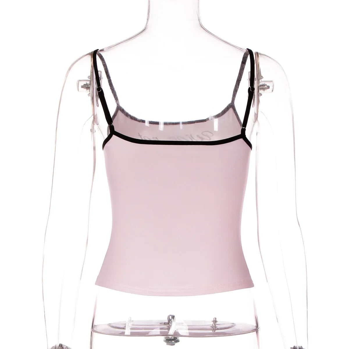 FDYOUI Y2K Camisole Tops for Women Spaghetti Strap Letter Print Pink Corset Y2K Streetwear Girls Backless Cropped Tank Top Black