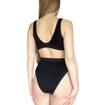 Women Ribbed V-Neck Unpadded Bra High Waist High Cut Briefs Set Wireless Bralette Soft Stretch Panties Sexy Lingerie Set S-L