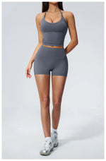 Quick Drying 2 Pcs Yoga Sets Women V Neck Slimming Sports Tank Top High Waist Shorts Fitness Suit Outwear Gym Running Tracksuits
