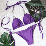 Sexy Rhinestone Bikini 2026 Women Solid Purple Metal Chain Swimsuit Brazilian Summer Beach Bathing Suit Luxury Thong Swimwear