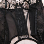 Embroidered flower underwear, sexy three-point mesh fishbone body shaping sexy suit with stockings