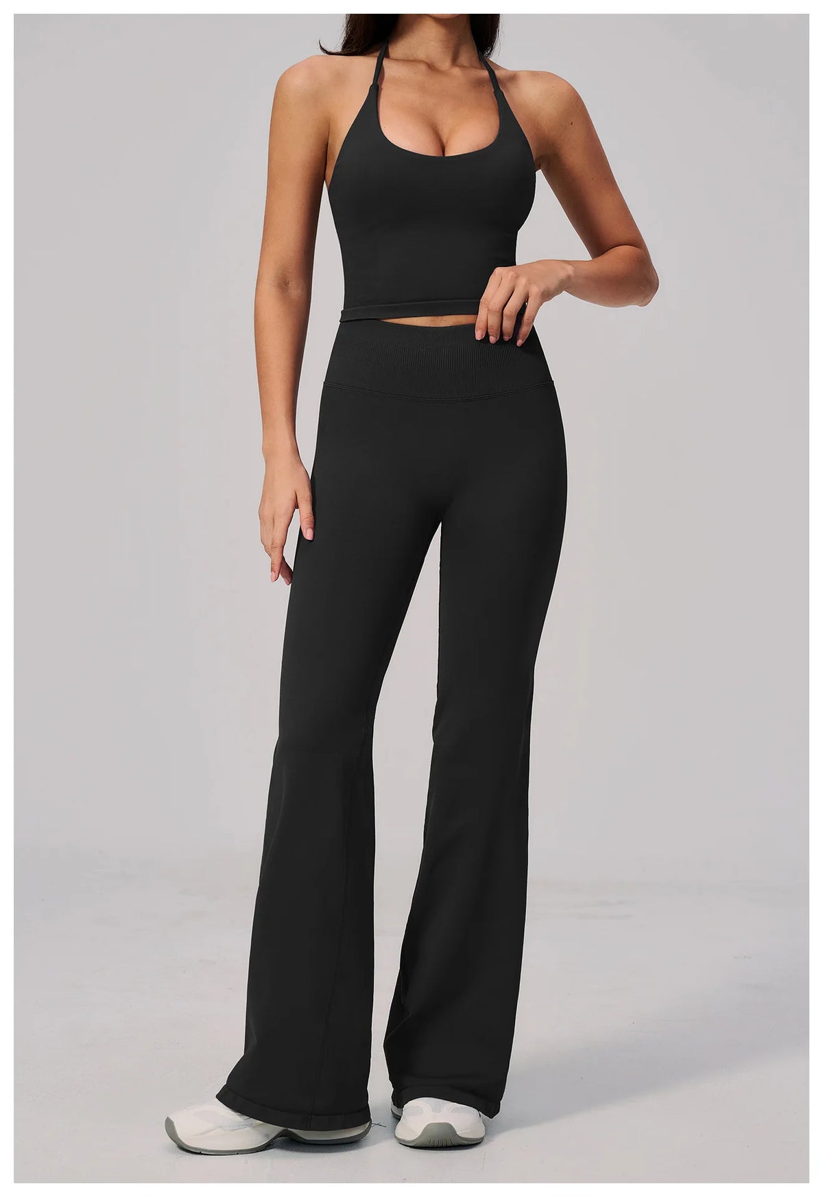 New Yoga Sets Women Summer Seamless Thread Hanging Neck Sports Vest Exercise Fitness Suit High Waist Wide Leg Pants Tracksuit