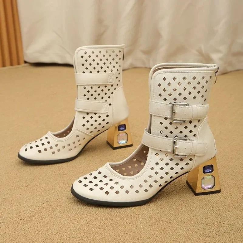 Sandals Platform Beige Summer Mesh Grid Ankle Boots Roman Sandals For Woman2026