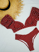 Sexy V Neck Short Sleeve Bikinis Polka Dot Bikini Female Swimsuit Women Swimwear Two-pieces Bikini Set Bather Bathing Suit Swim