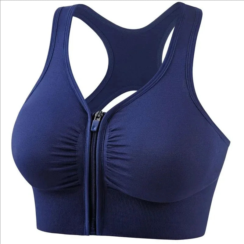 Women Front Zipper Sports Bra Fitness Vest Fashion Wire Free Yoga Gym Top Comfort Workout Sports Underwear