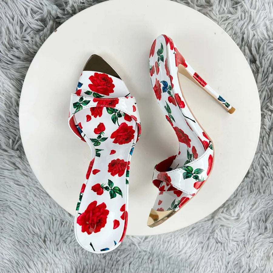 Sexy and fashionable printed slippers Shoes For Women's Sandals Summer Sexy Slippers Pointe Toe Thin Heels Stiletto Sandals12cm