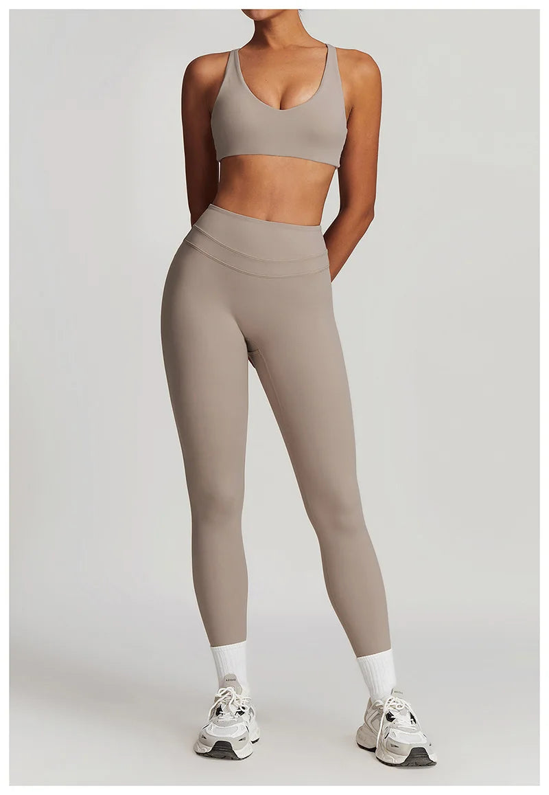 Yoga Set 2PCS Women Tracksuit Nude Feeling Workout Sets Gym Clothes Push Up Fitness Running Sportwear Sport Bra Leggings Suit