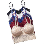 Women's Embroidery Lace Strap Vest Bralette Sexy Back Design No Wireless Push-up Detachable Breast Pads Included