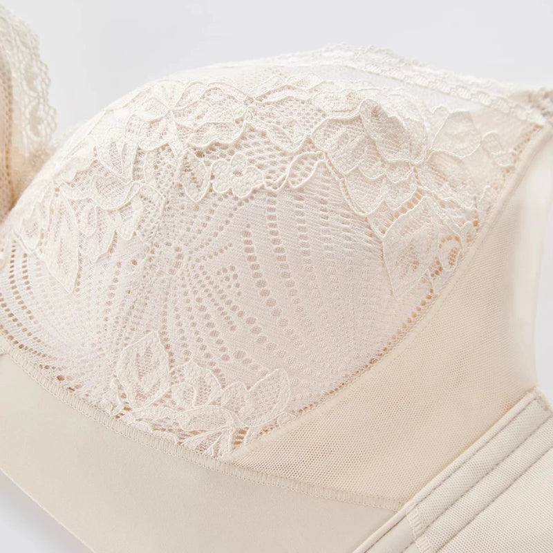 Women's Thin Push-Up Bra Seamless Back Minimizes Side Bulges Uplift Support Underwear Elegant Lace Top Up Bra Autumn New
