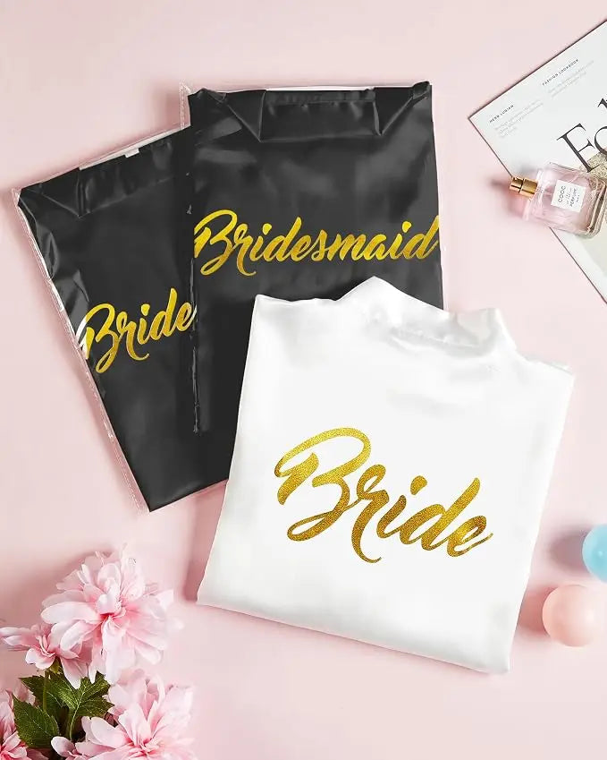 Bridesmaid Robes Satin Bridal Party Embroidered Bride Design, Kimono Sleeves, Smooth Satin Feel, for Getting Ready Photos, Brida