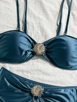 Sexy Metal Shell High Waist Bikini Set Women Black Coffee Pleate Push Up Two Piece Swimsuit 2026 Holiday Bathing Suit Swimwear
