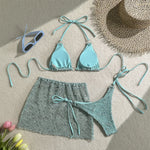3PCS With Hollow Out Skirt Halter Bikini Female Swimsuit Women Swimwear Three-pieces Bikini Set Bather Bathing Suit Swim V6451