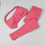 STOUREG Open Back Yoga Bras Pants Sets Seamless 2pcs Sculpt Sports Leggings Gym Halter Crop Tops Hip Lift Push Up Workout Tights