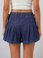 Womens Loose Fit Denim Shorts Drawstring Elastic Mid Rise Pleated Wide Leg Short Pants Casual Stylish Summer Skorts