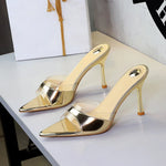 BIGTREE Shoes Women PVC Transparent Shoes for Women Sexy Pointed Open Toe Shallow Slider Slippers Ladies Sandal High Heels Mules