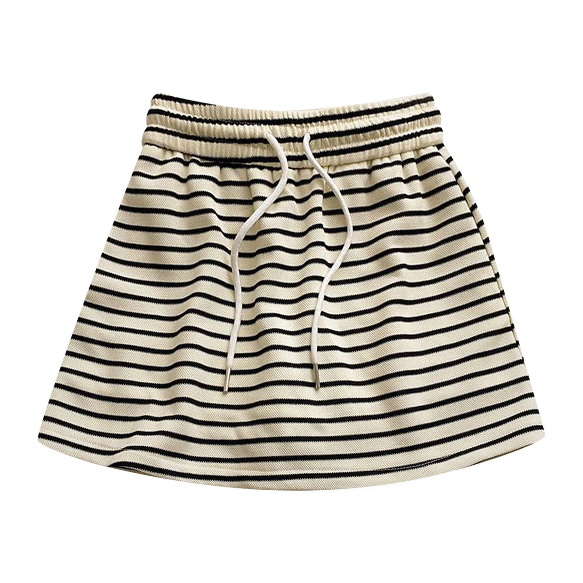 Women's Black White Striped Mini Skirt Drawstring Elastic High Waisted Sports Skirt Summer New Korean Style Sports Skirts 2026