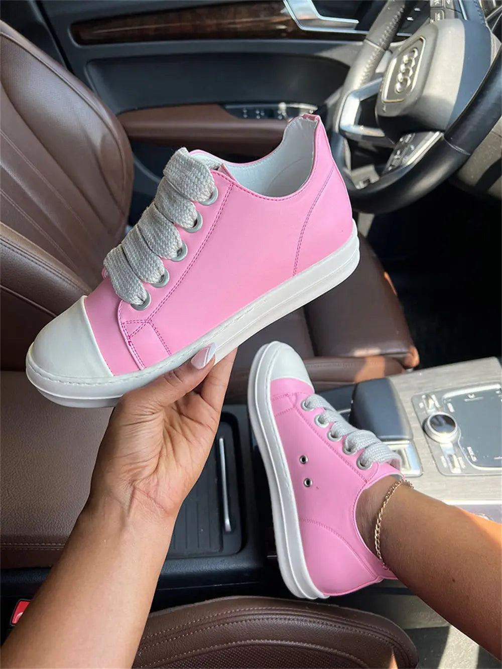 2025 Big Size 44 Women's Platform Skate Shoes Fashion Summer Black Pink Red Lace-up Men Sporty Vulcanize Casual Flat Shoes