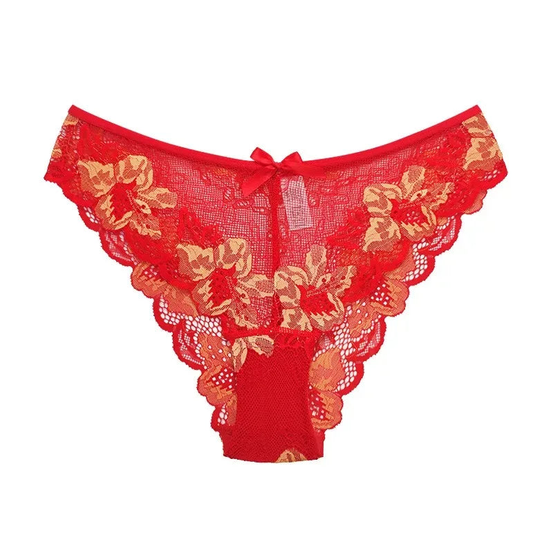 5pcs Lace Sexy Women Panties Mid Waist Perspective Floral Ladies Briefs Breathable Comfortable Female Underwear