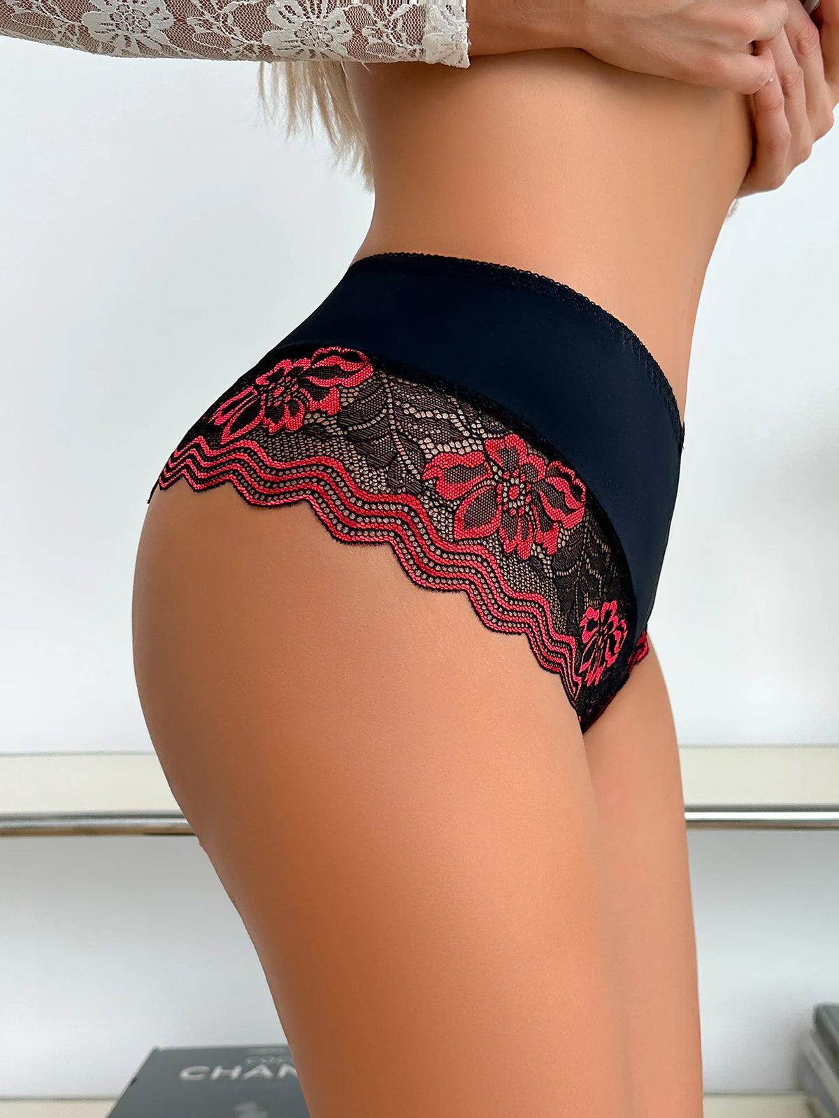 Women Sexy Floral Lace Panties Low Rise Underwear Comfortable Elastic Waistband Female Soft Briefs