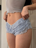 Womens Layered Ruffle Bloomers Bow Low Rise Mini Under Shorts for Dresses Summer Clothes