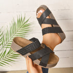 Women Woven Crisscross Wedge Slide Sandals Open Toe Platform Slip‑On Summer Casual Non‑Slip Comfort Beach Walking Slippers