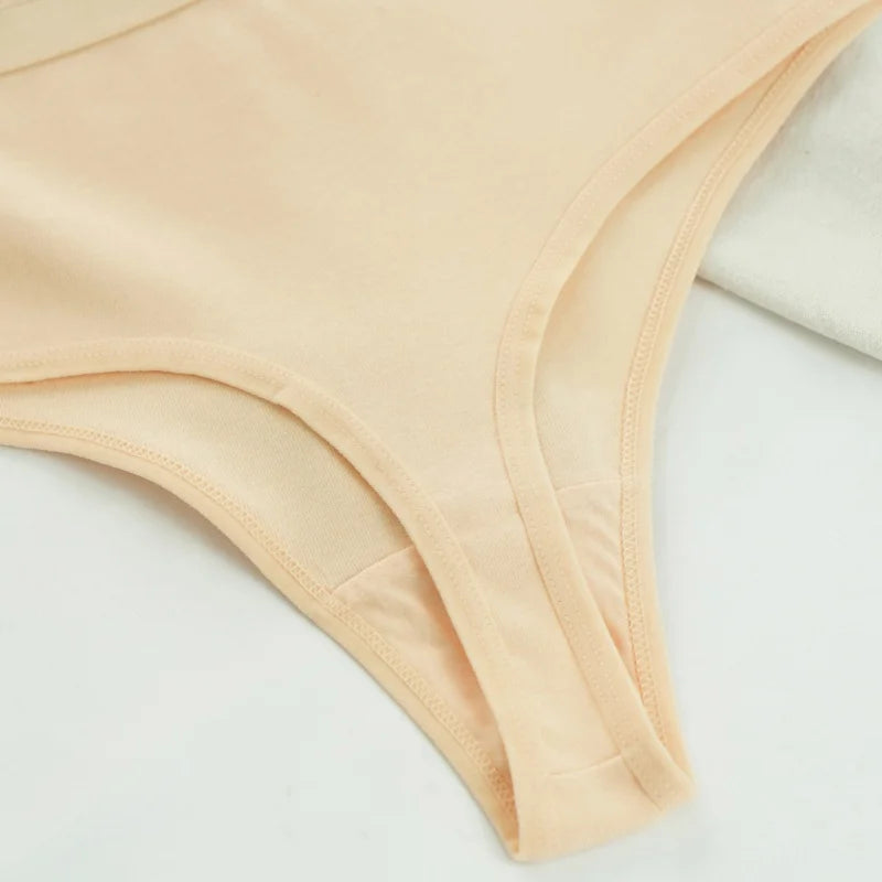 1PC Thongs Women Cotton Panties Female High Rise G-String Sexy High Leg Cut Bikini Solid Color T-back Breathable Lingerie S-L