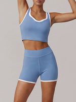 Summer Color Contrast Yoga Suit Women Shock-absorbing Sports Bra High Waist Hip Lifting Shorts Training Running Fitness Outfits