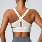 Color-blocked Yoga Top with Cross-straps Yoga Bra Stretchy Comfortable Breathable Sports Vest Wire-free Bra