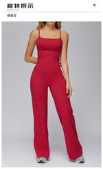 Yoga Suit Gym Fitness Set Hanging Neck Slim Sports Tank Top High Waist Wide Leg Pants Tracksuit Outdoor Running Athletic Wear