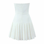 Bowknot Off Shoulder Strapless Party Short Dress for Women 2025 Elegent Lady White Pleated Mini Vestidos Female Backless Dress