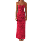 Women Summer Glitter Sequin Beaded Flower Cami Dress Slim High Split Spaghetti Strap Open Back Long Dresses for Party Club