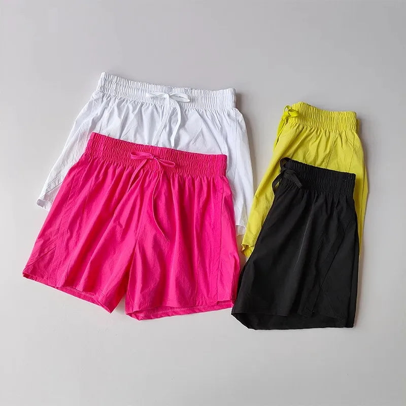 Women's Loose Fitting Anti-Glare Yoga Shorts Two-Piece Set Speed Drying Fitness Pilates Running Training Short
