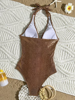 SnakeSkin Halter V Neck Backless One Piece Swimsuit Women Monokini Female Swimwear High Cut Bathing Suit Swim Bodysuit Beachwear