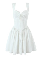 Foridol Bowknot Back Lace Up White Dress Women Sleeveless Lace Decor Summer Short Dress Elegant A-line Party Sundress 2025 New